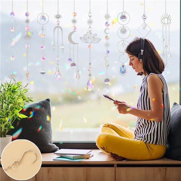 Sun Catchers, 10 Pcs Crystal Suncatcher Prism Hanging Kit with Chain Rainbow - Picture 3 of 7